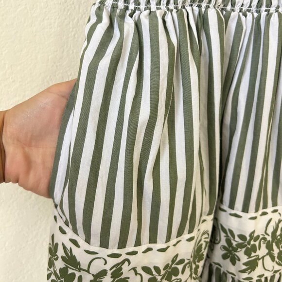 Crown Ivy Dress Womens 4 Sage Green Floral Striped Smocked Sleeveless Midi - Picture 6 of 9